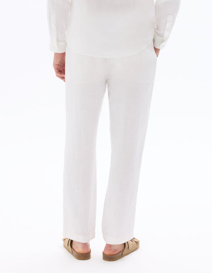 Celio* White Straight Fit Solid Linen Men Trousers