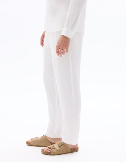 Celio* White Straight Fit Solid Linen Men Trousers