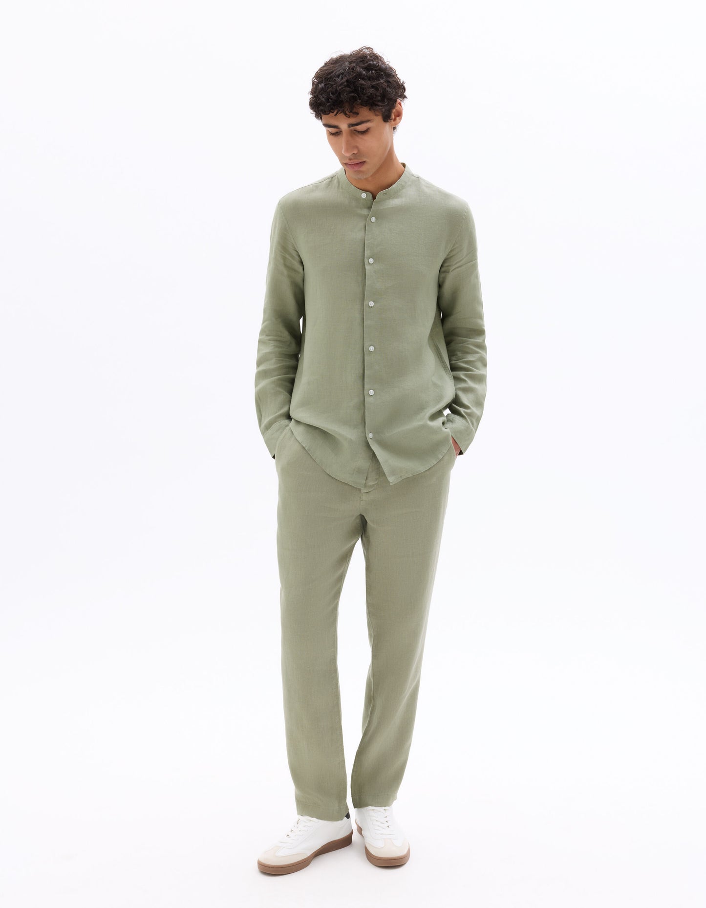 Relaxed Fit 100% Linen Solid Casual Trouser - Green