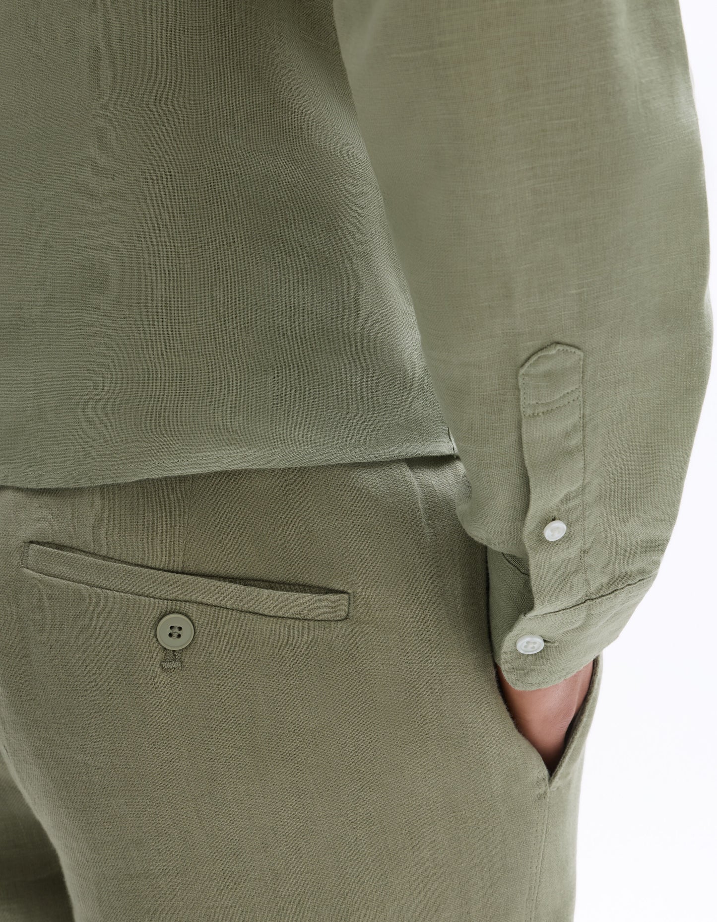 Relaxed Fit 100% Linen Solid Casual Trouser - Green