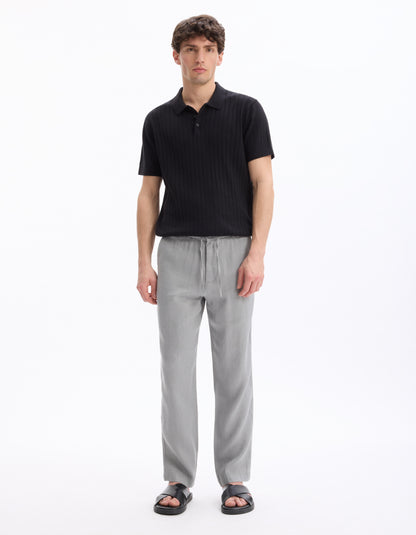 Celio* Linen Straight Fit Grey Casual Trouser
