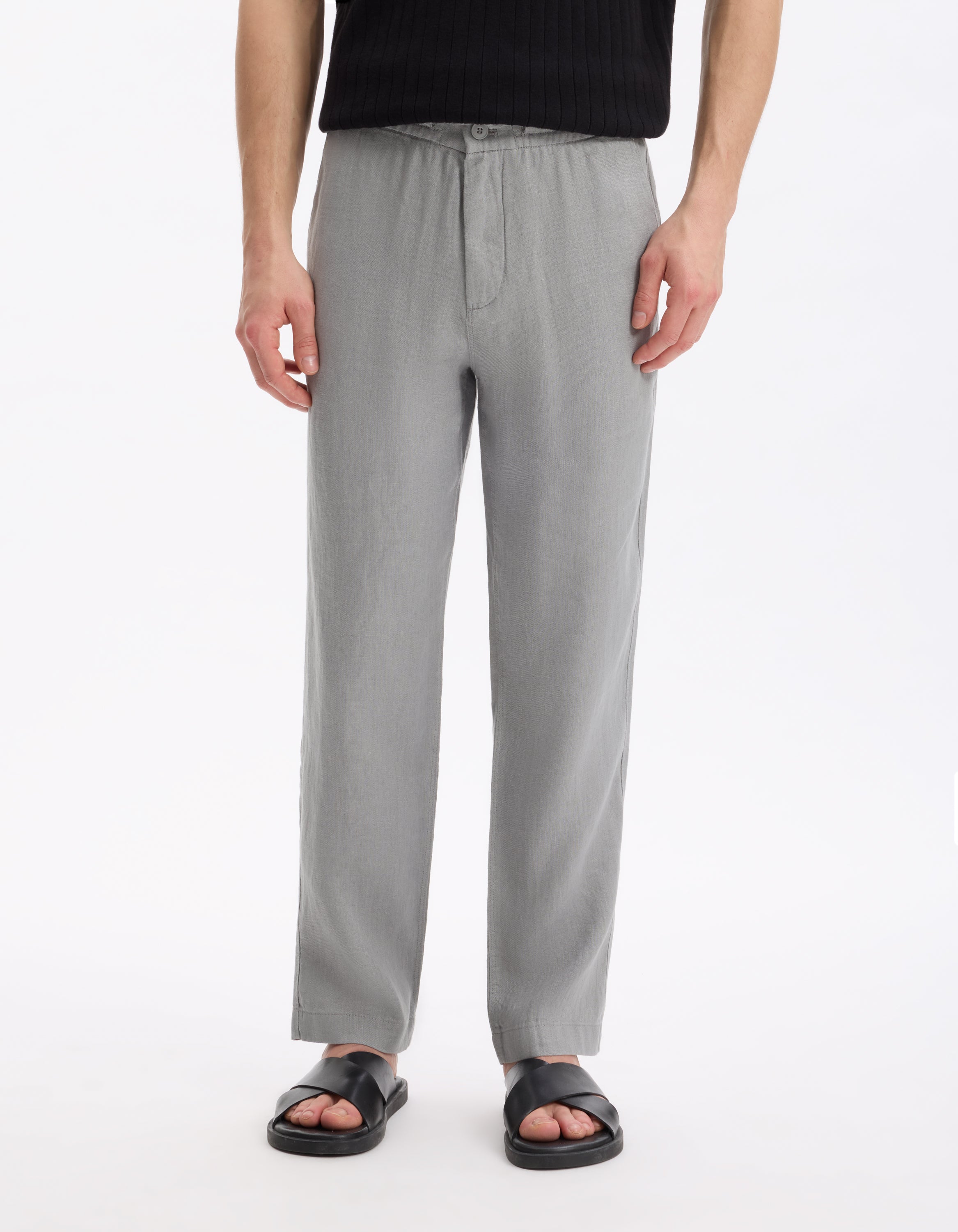 Celio* Linen Straight Fit Grey Casual Trouser