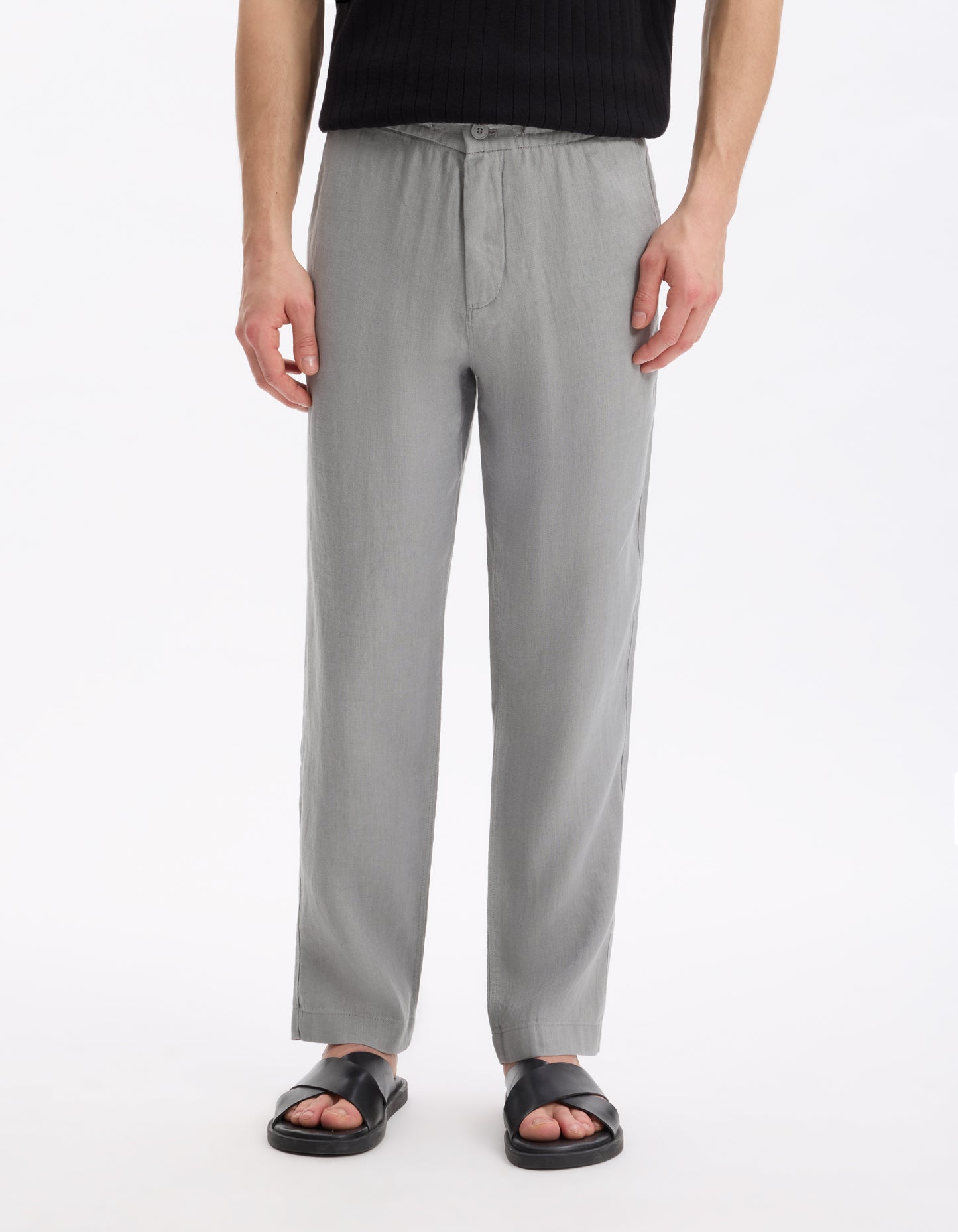 Celio* Linen Straight Fit Grey Casual Trouser