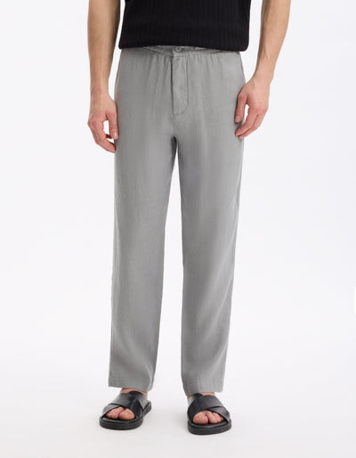 Celio* Linen Straight Fit Grey Casual Trouser