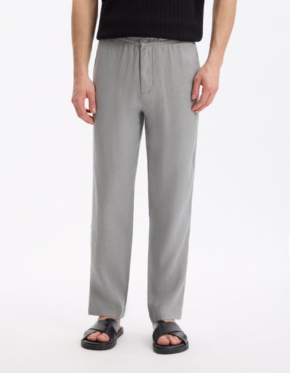 Celio* Linen Straight Fit Grey Casual Trouser