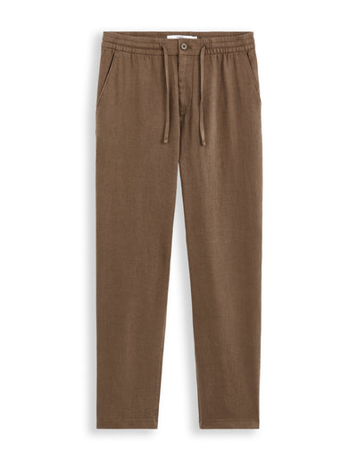 Straight Fit 100% Linen Solid Trousers - Brown