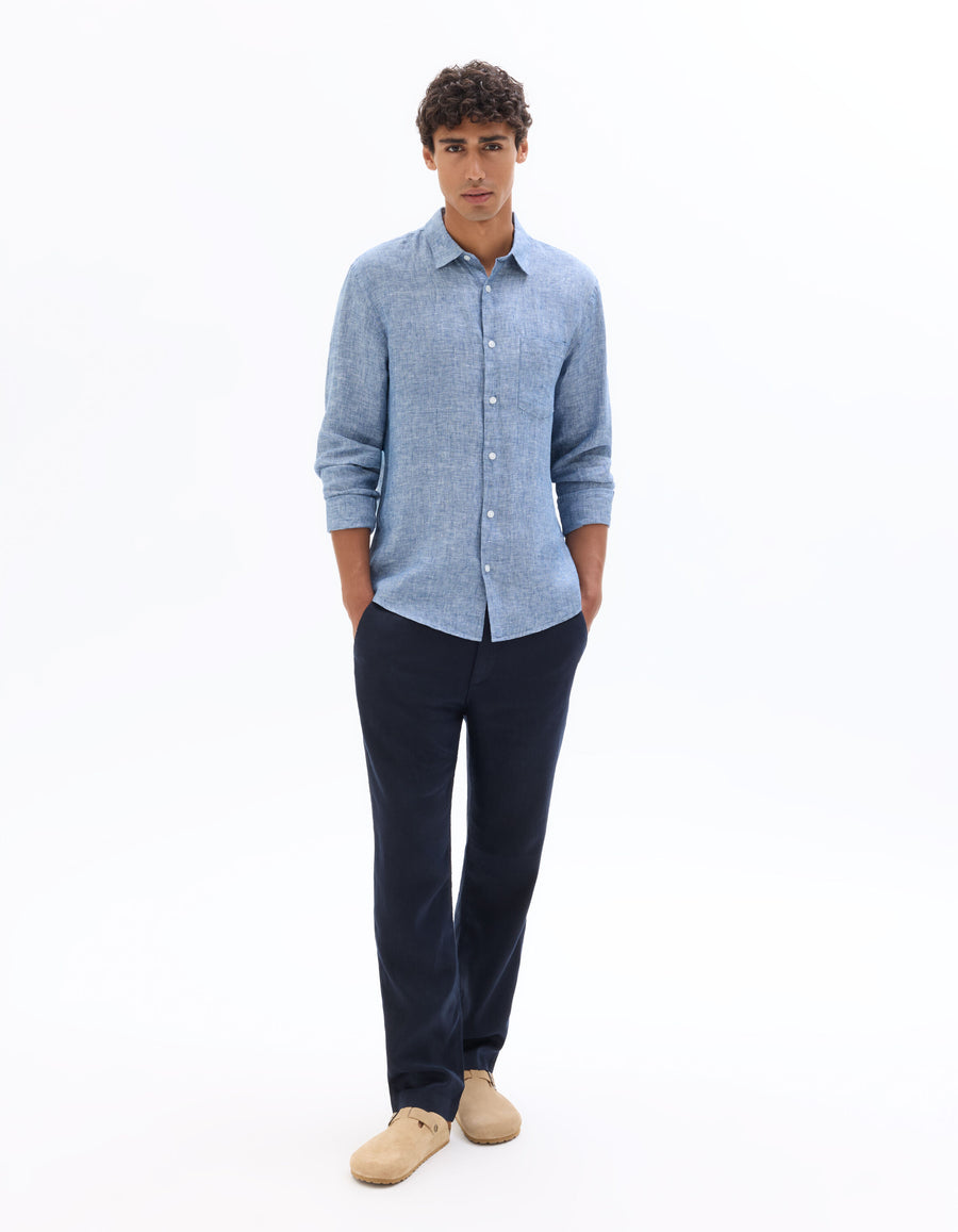 Relaxed Fit 100% 100% Linen Solid Casual Trousers