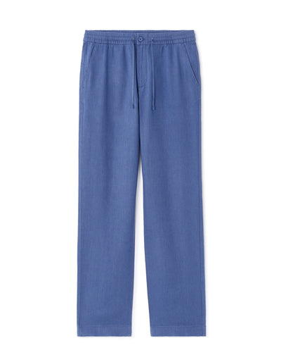 Straight Fit 100% Linen Trousers - Navy Blue