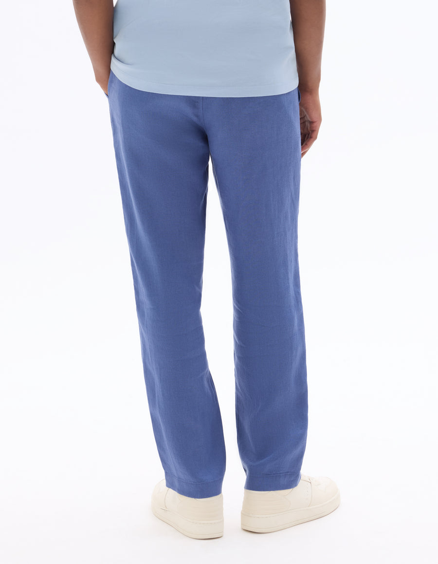Straight Fit 100% Linen Trousers - Navy Blue