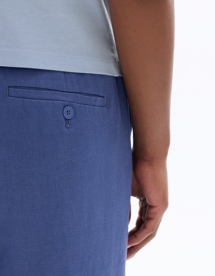 Straight Fit 100% Linen Trousers - Navy Blue