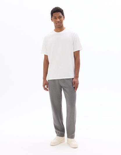 Celio Solid Relaxed Fit Linen Grey Trousers