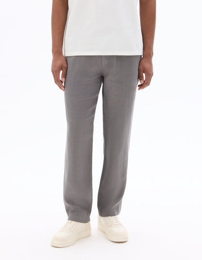 Celio Solid Relaxed Fit Linen Grey Trousers