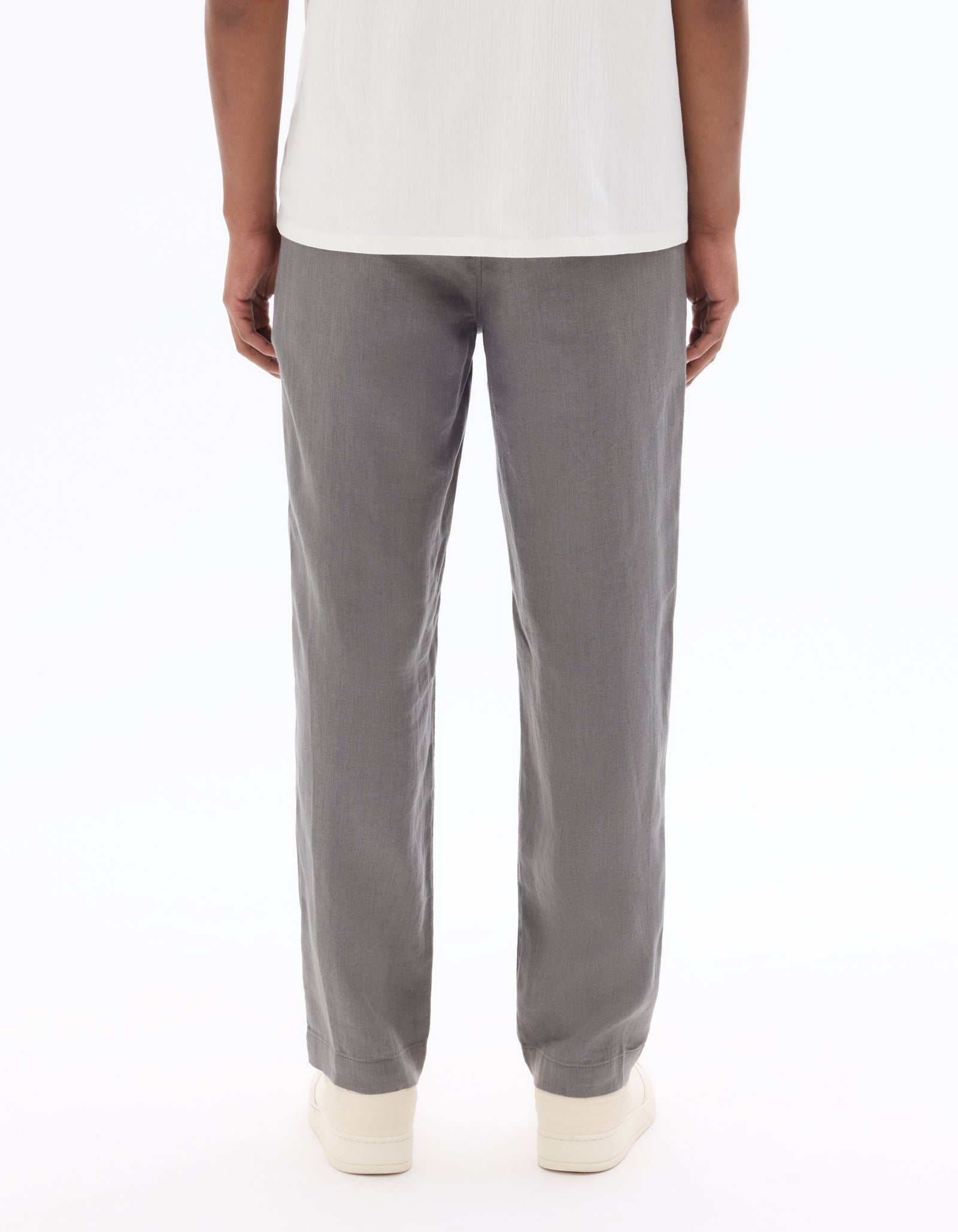 Celio Solid Relaxed Fit Linen Grey Trousers