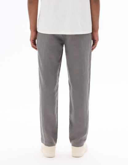 Celio Solid Relaxed Fit Linen Grey Trousers