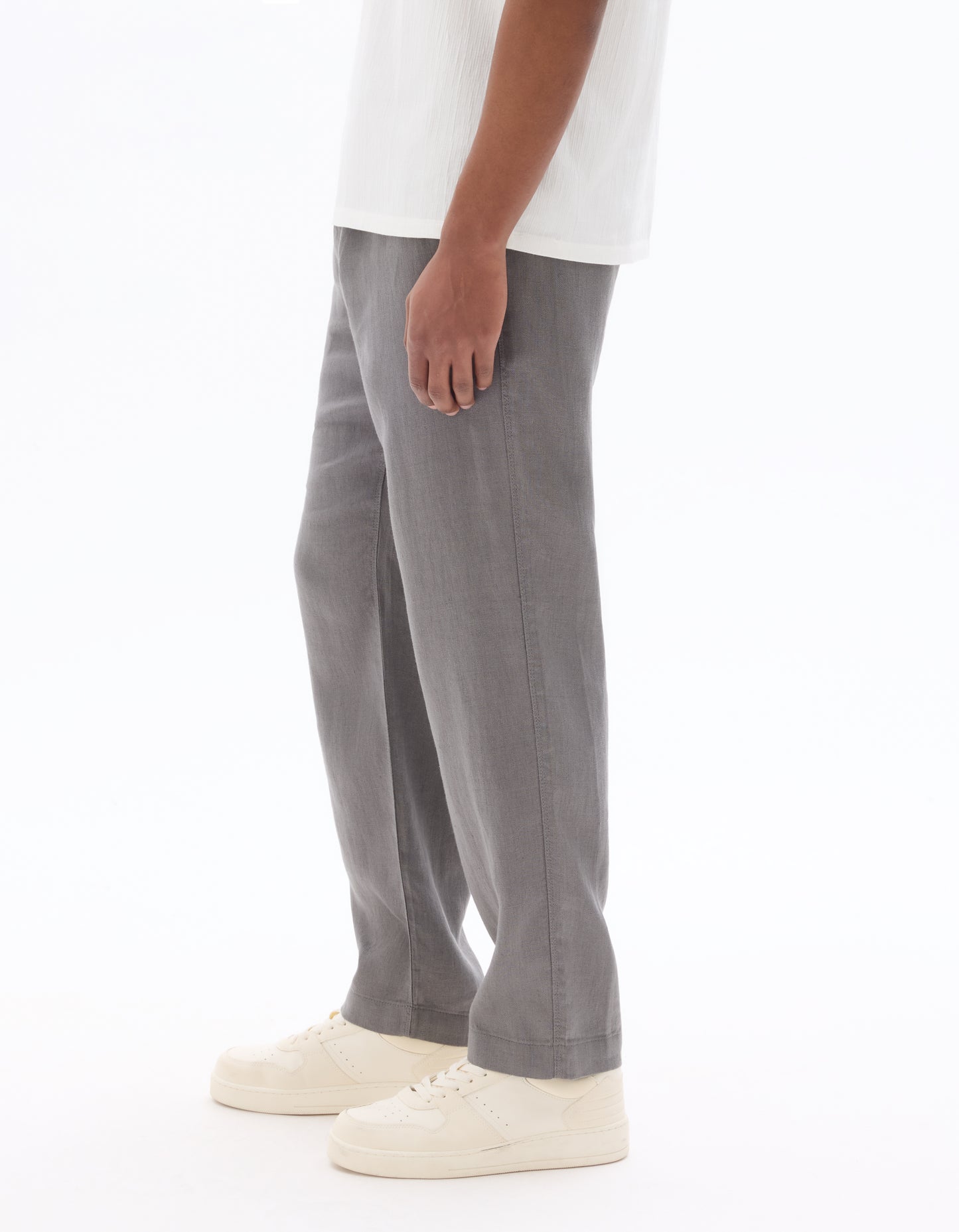 Celio Solid Relaxed Fit Linen Grey Trousers