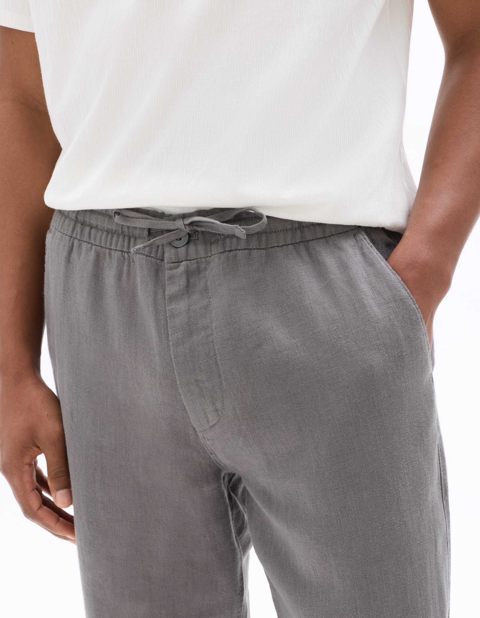 Celio Solid Relaxed Fit Linen Grey Trousers
