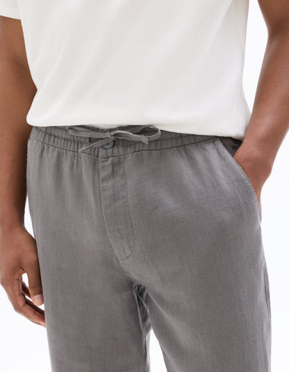 Celio Solid Relaxed Fit Linen Grey Trousers
