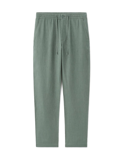 Celio Solid Relaxed Fit Linen Green Trousers