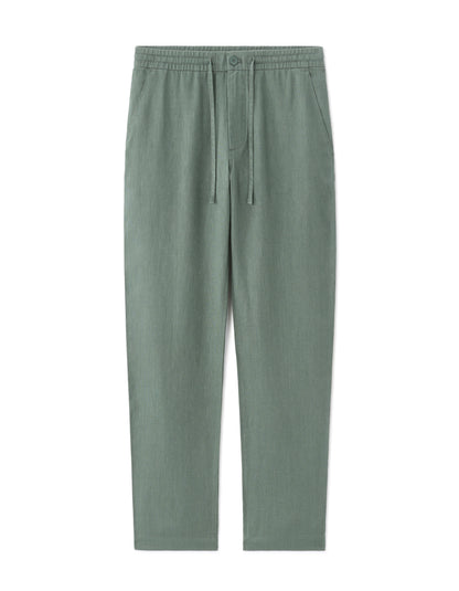 Celio Solid Relaxed Fit Linen Green Trousers