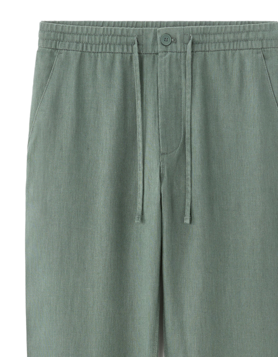 Straight Fit 100% Linen Trousers - Green