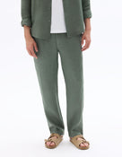 Straight Fit 100% Linen Trousers - Green