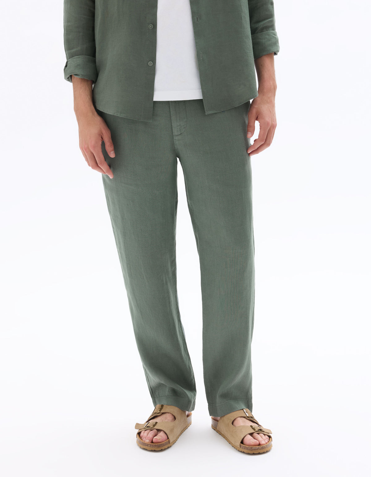 Straight Fit 100% Linen Trousers - Green