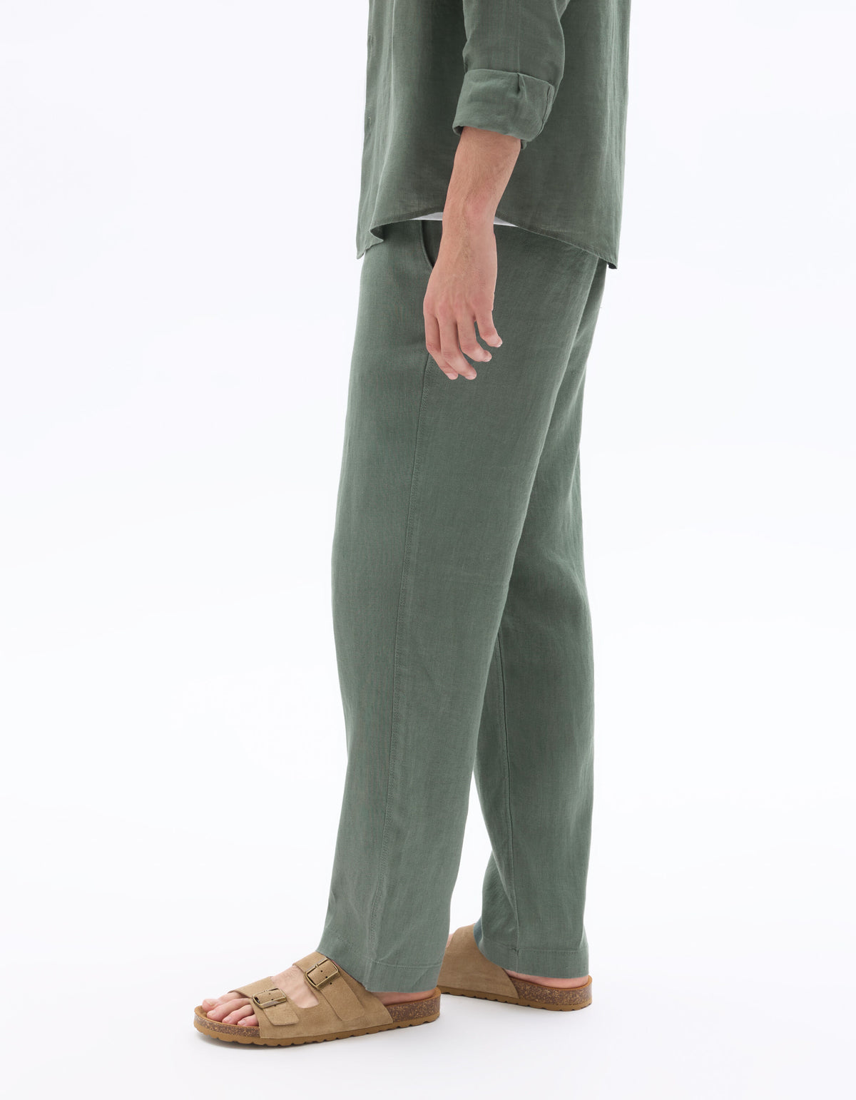 Straight Fit 100% Linen Trousers - Green