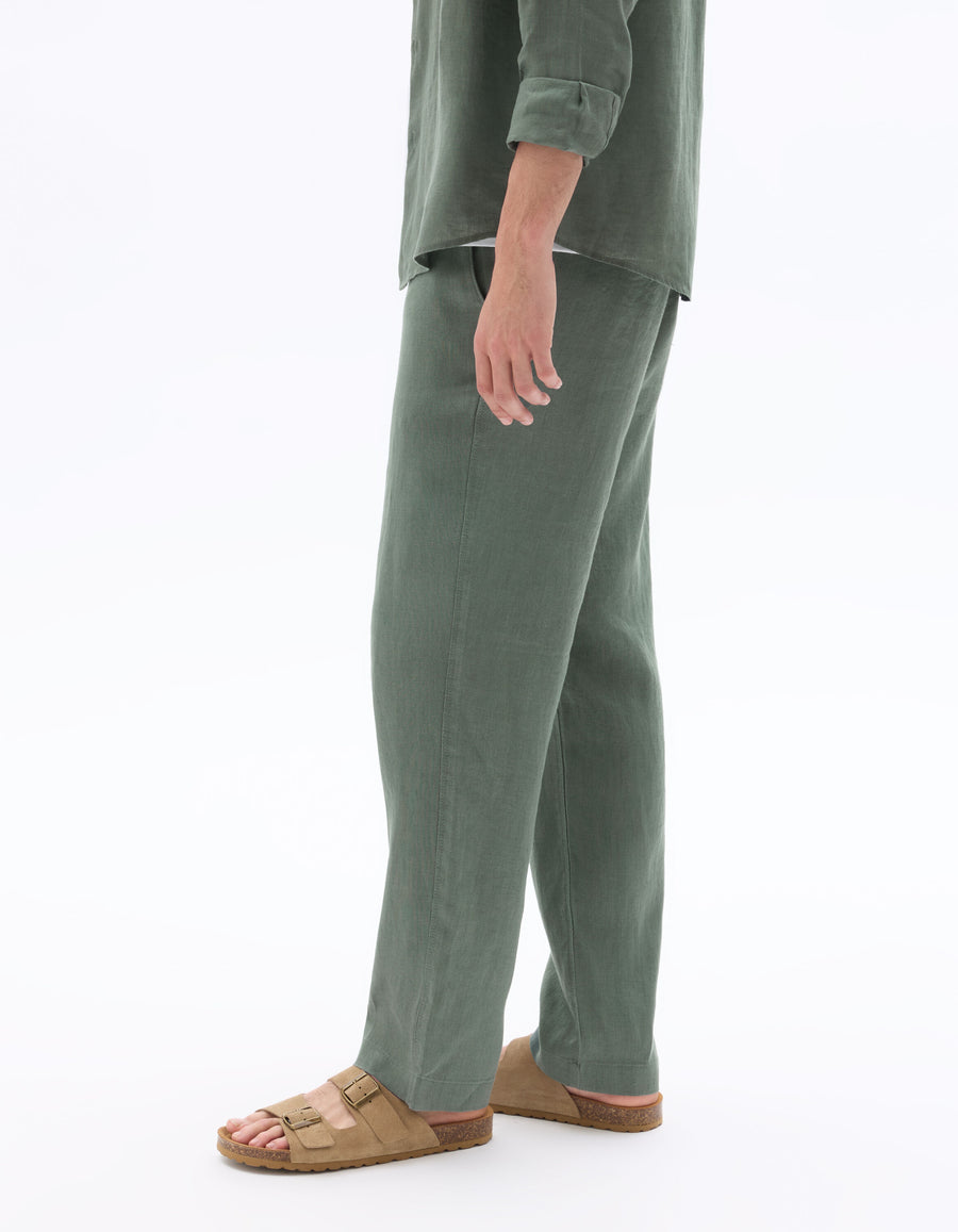 Straight Fit 100% Linen Trousers - Green