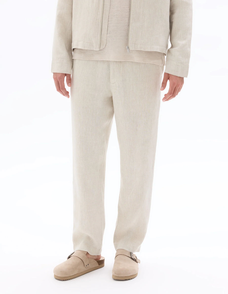 Straight Fit 100% Linen Solid Trousers - White