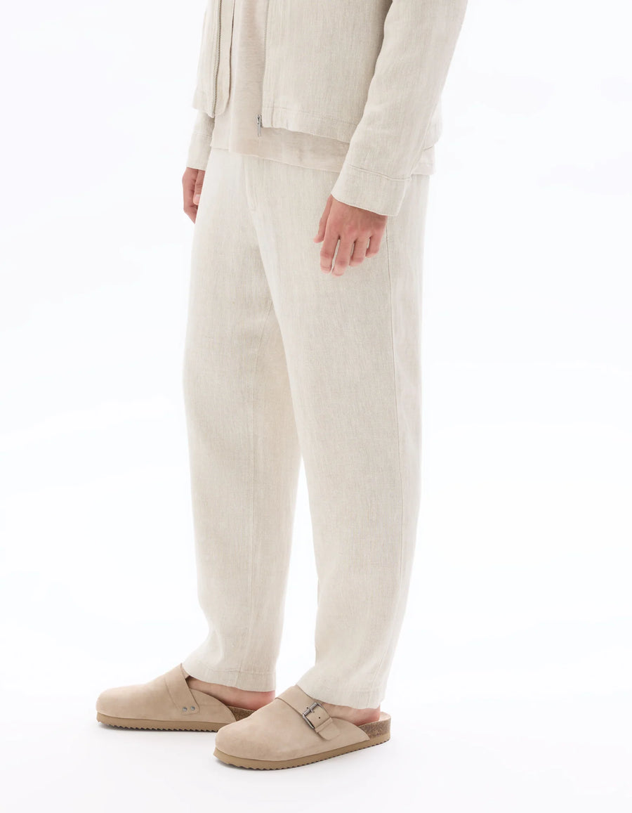 Straight Fit 100% Linen Solid Trousers - White