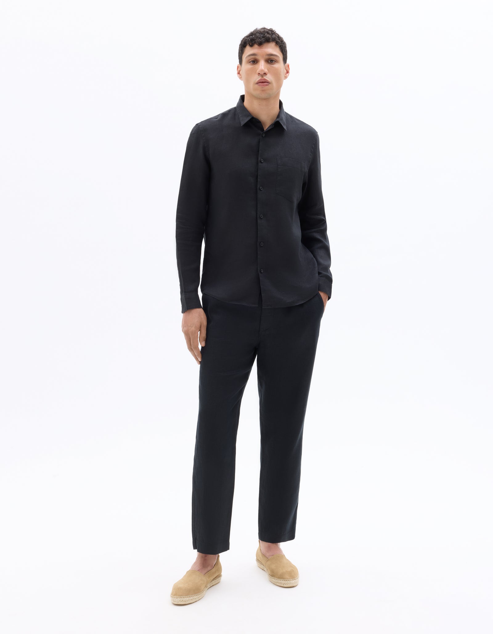 Celio* Linen Regular Fit Black Trouser