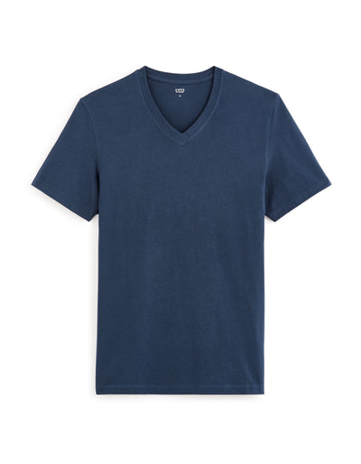 Celio Solid Straight Fit Cotton Navy Tshirts