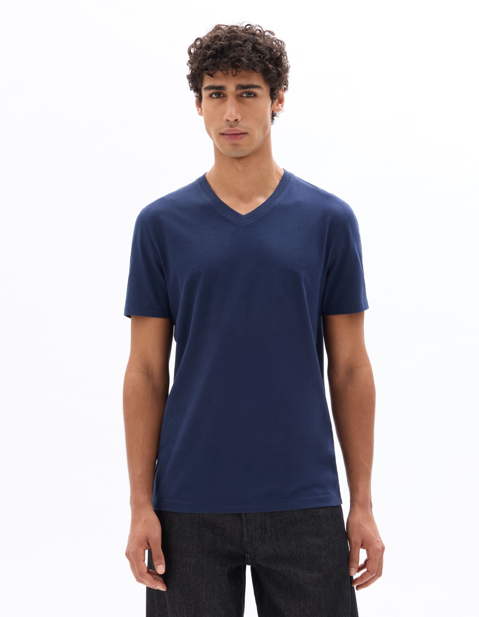 Celio Solid Straight Fit Cotton Navy Tshirts