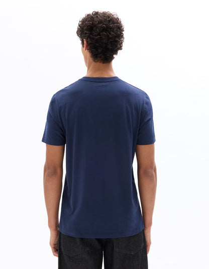 Celio Solid Straight Fit Cotton Navy Tshirts