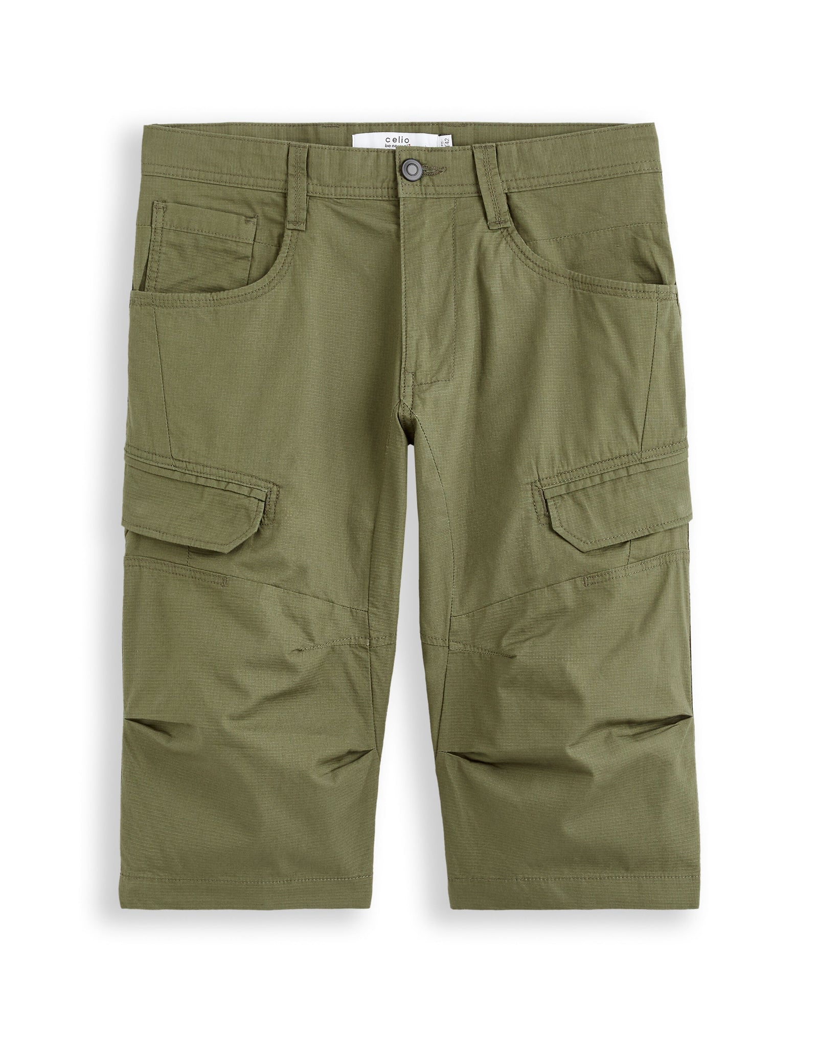 Celio* Regular Fit-100% Cotton Cargo Bermuda-Olive/Khaki