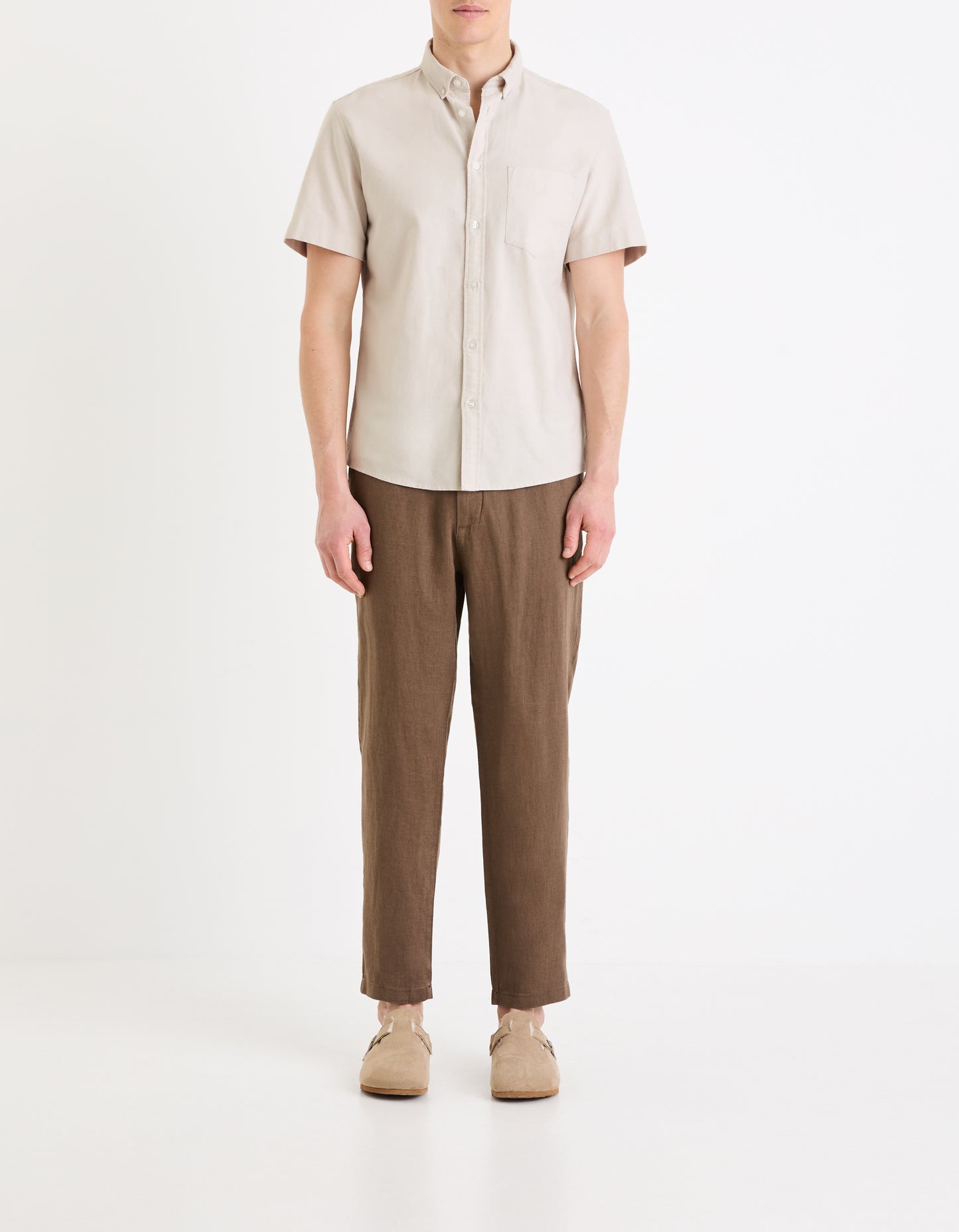 Celio* Men Beige Solid Regular Fit Cotton Casual Shirt