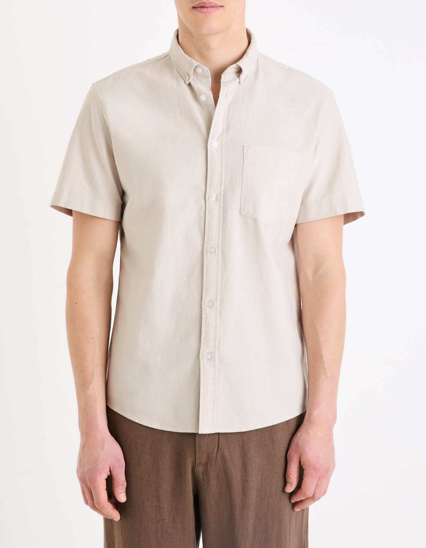 Celio* Men Beige Solid Regular Fit Cotton Casual Shirt