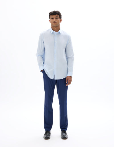 Celio Solid Regular Fit Cotton-Poly-Blend Blue Shirts