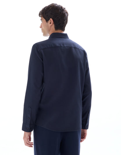 Celio* Regular Fit Solid Navy Blue Men Cotton Shirts