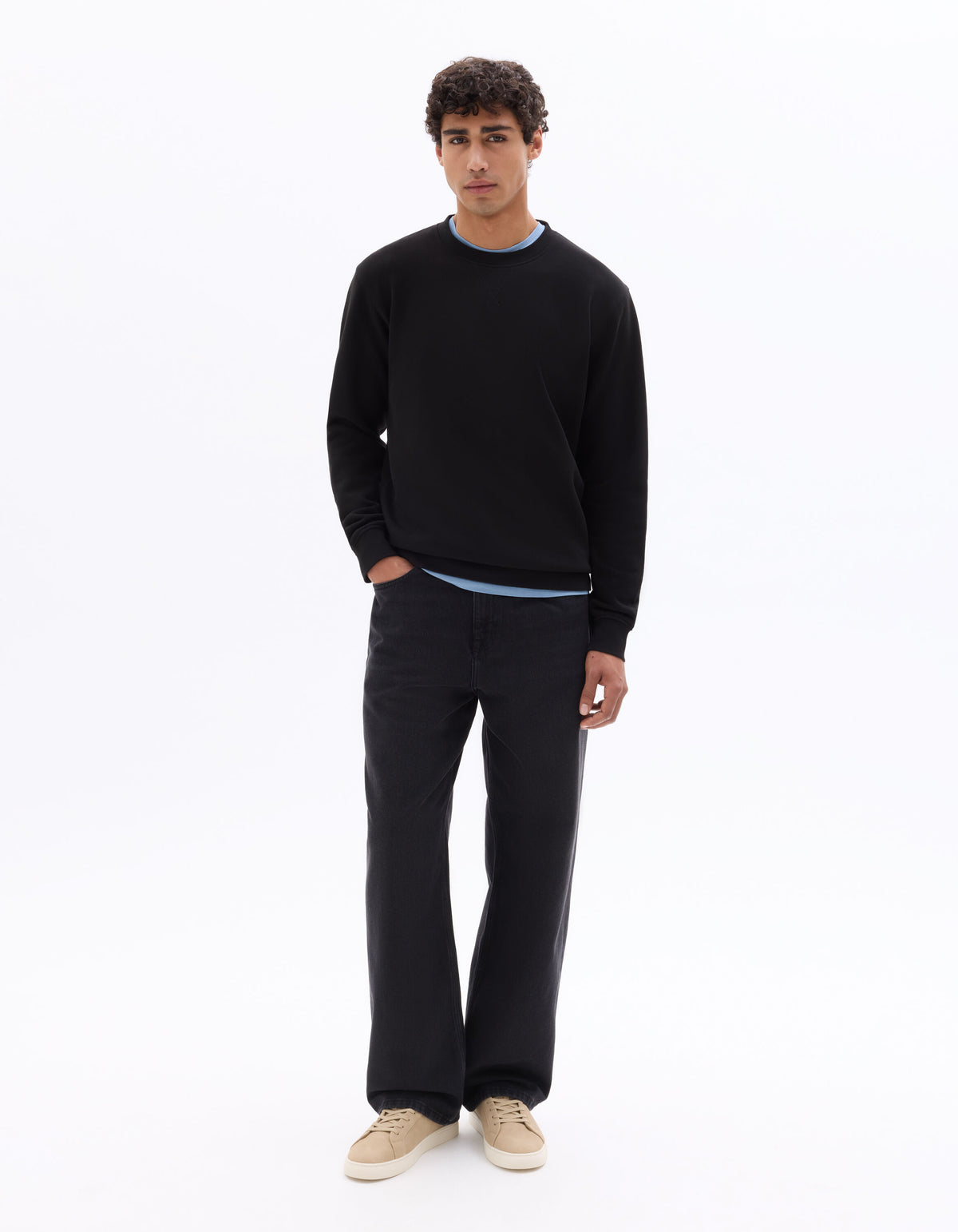 Regular Fit 100% Cotton Crew Neck Sweater - Black