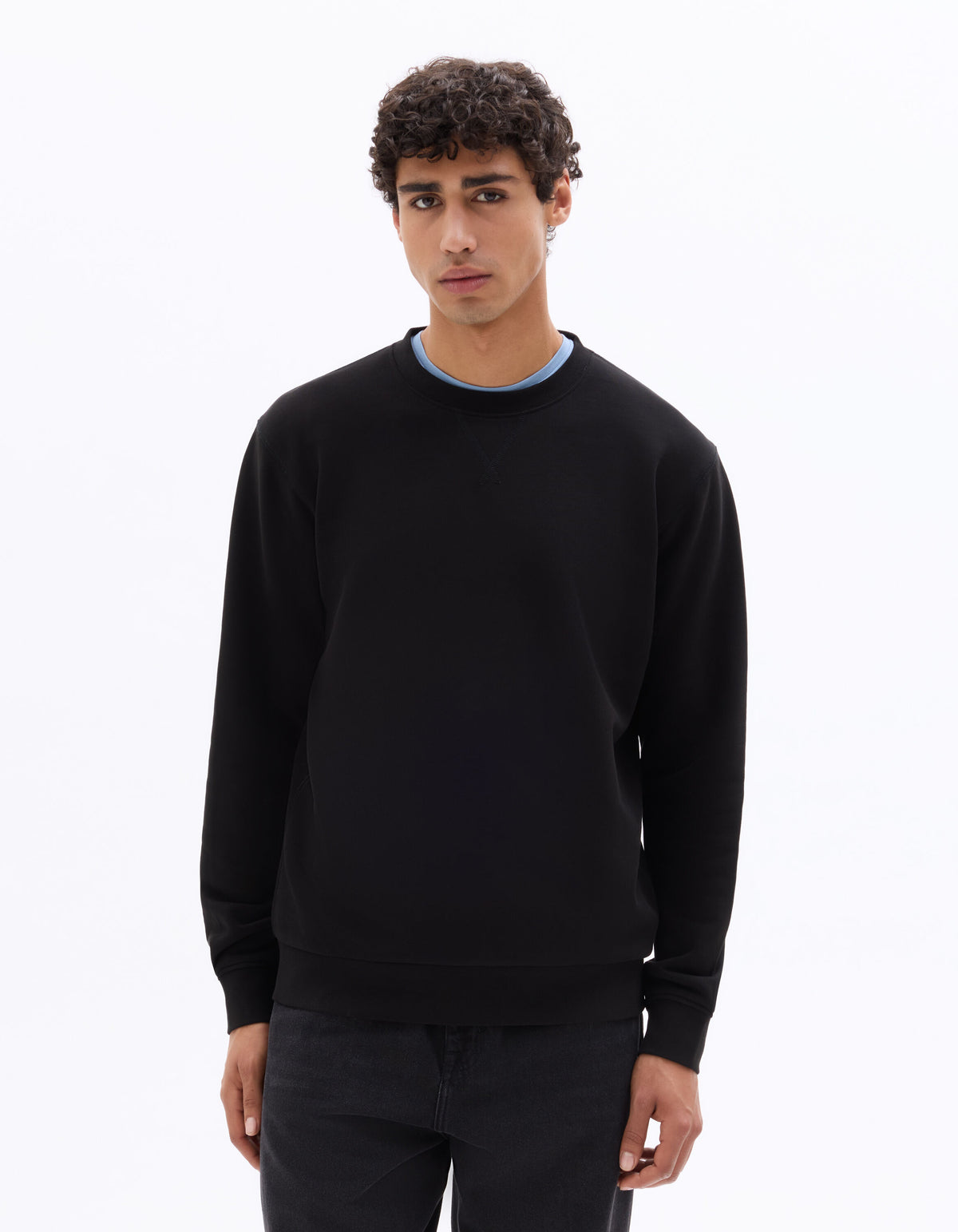 Regular Fit 100% Cotton Crew Neck Sweater - Black