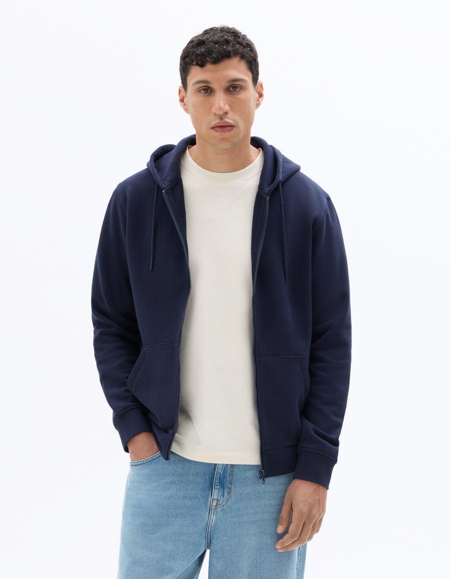 Regular Fit 100% Cotton Solid Hooded Sweatshirts - Navy Blue