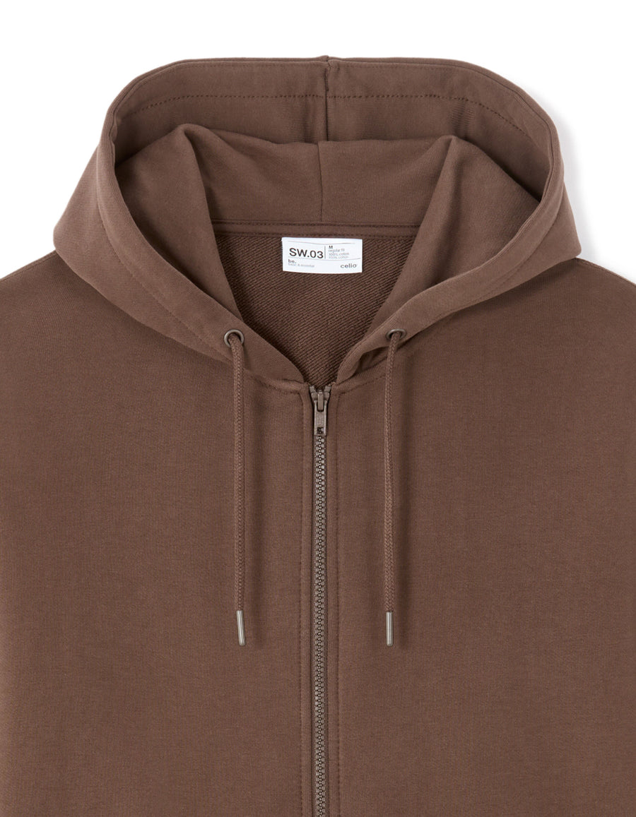 Regular Fit 100% Cotton Solid Hooded Sweatshirts - Brown