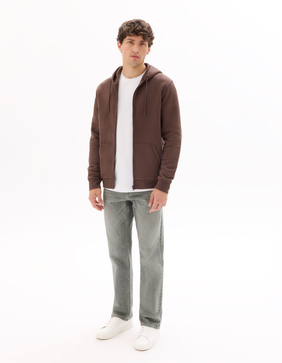 Regular Fit 100% Cotton Solid Hooded Sweatshirts - Brown