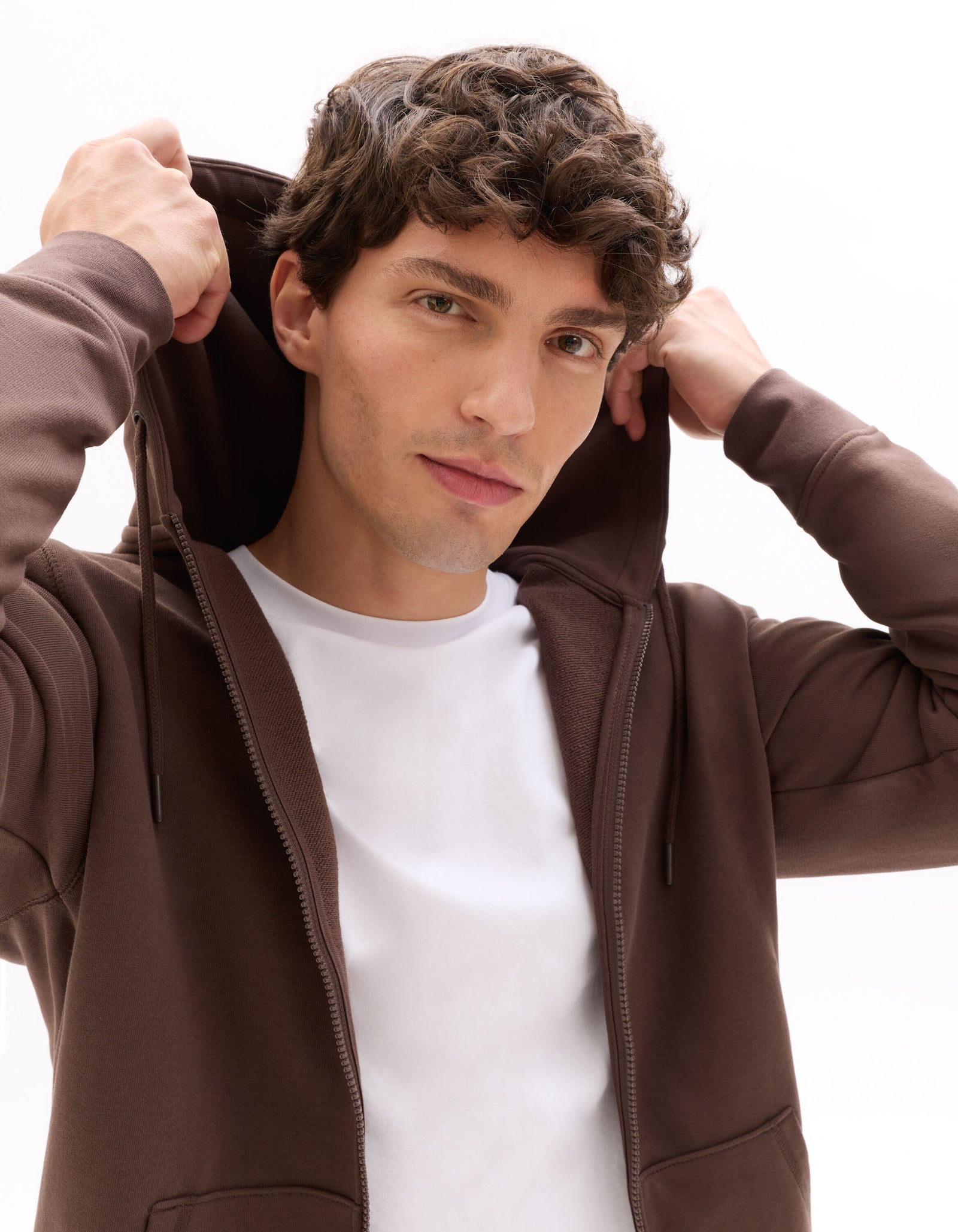 Regular Fit 100% Cotton Solid Hooded Sweatshirts - Brown