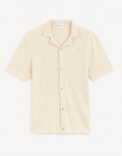 Celio* Solid Regular Fit Linen Beige Shirt