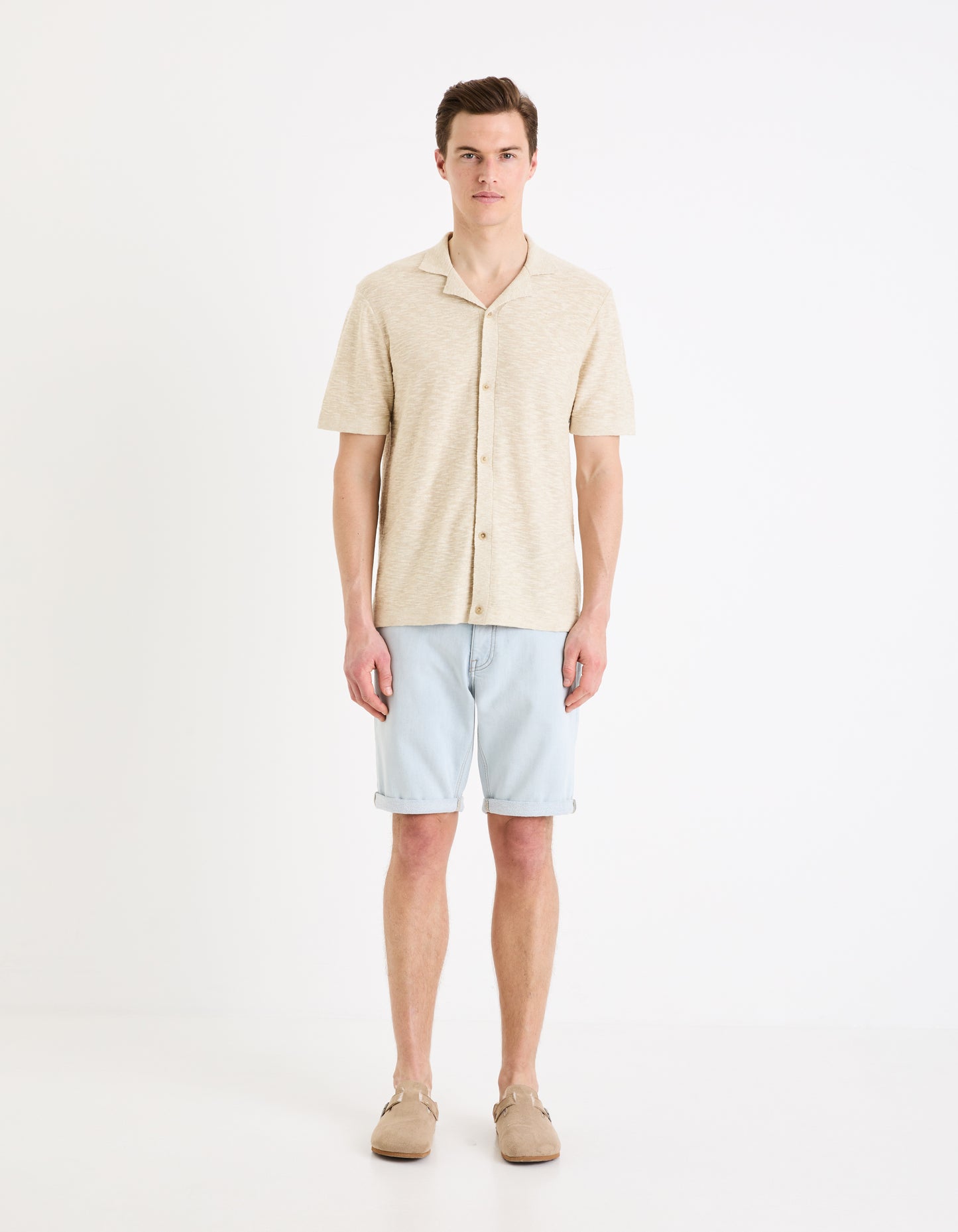 Beige Solid Linen Shirt