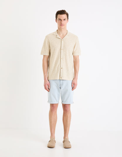 Beige Solid Linen Shirt