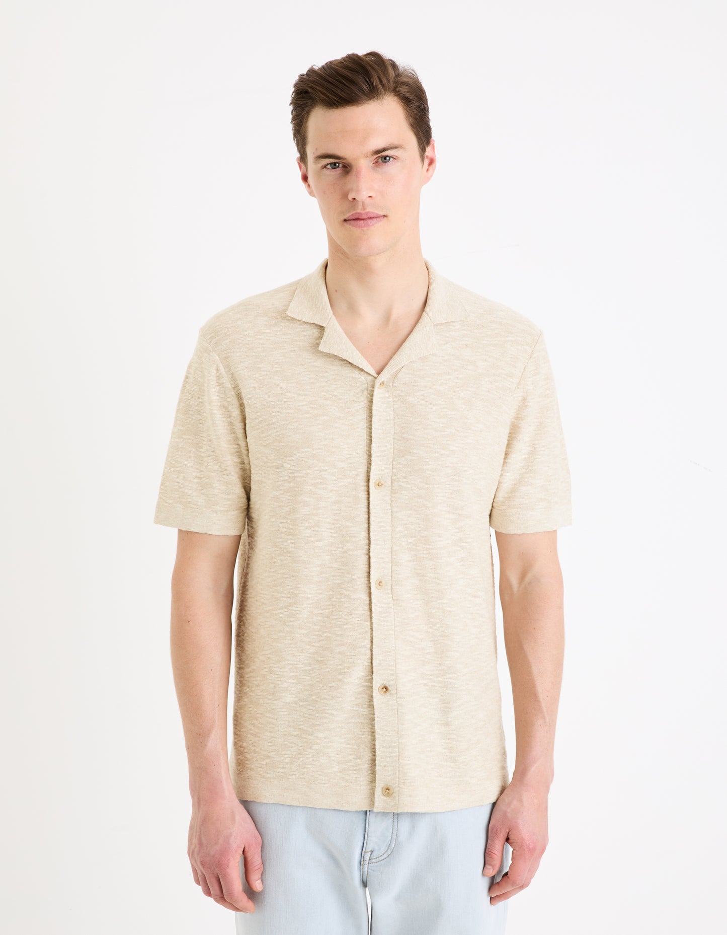 Beige Solid Linen Shirt