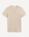 Celio* Solid Regular Fit Linen Taupe T-Shirt